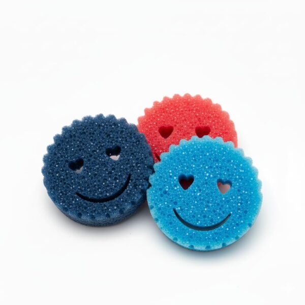 Dish Scrubber Sponge – Dual-Sided Smiley Kitchen Scrub Pad, Temperature-Controlled Non-Scratch Cleaning Sponge for Dishes, Utensils & Cookware | Multipurpose Household Scrubber (Pack of 3)